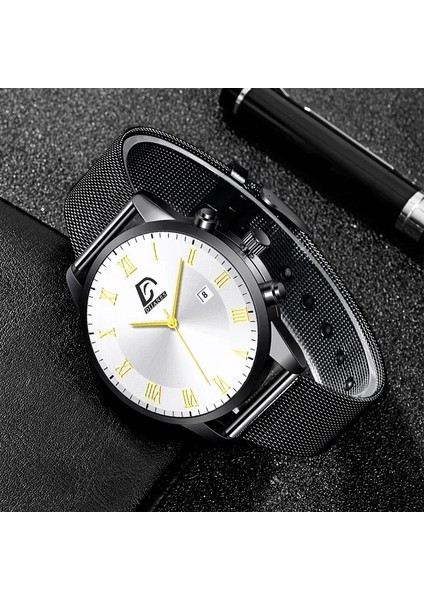 M Gümüş Beyaz 2022 Lüks Moda Erkek Minimalist Saatler Lüks Paslanmaz Çelik Hasır Kemer Kuvars Izle Erkekler Iş Rahat Saat Reloj Hombre (Yurt Dışından)