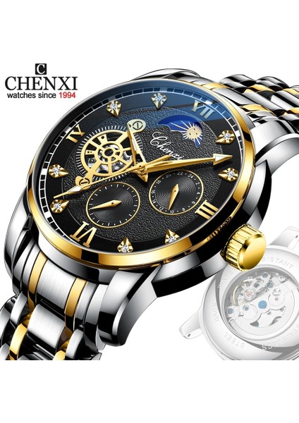 Gümüş Kara Kutu Chenxi Yeni Saatler Mekanik Otomatik Izle Erkekler Su Geçirmez Tourbillon Spor Saat Paslanmaz Çelik Kol Saati Relogio Masculino (Yurt Dışından) modelleri