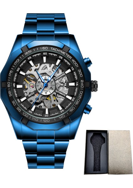FSG8042-1 Kutusu ile Yeni Moda Şeffaf Retro Erkek Otomatik Mekanik Saatler Üst Marka Lüks Paslanmaz Çelik Saatler Reloj Hombre (Yurt Dışından)