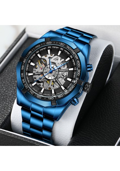 FSG8042-1 Kutusu ile Yeni Moda Şeffaf Retro Erkek Otomatik Mekanik Saatler Üst Marka Lüks Paslanmaz Çelik Saatler Reloj Hombre (Yurt Dışından)
