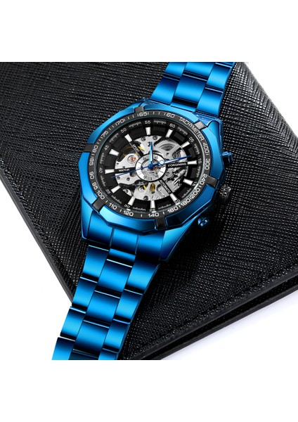 FSG8042-1 Kutusu ile Yeni Moda Şeffaf Retro Erkek Otomatik Mekanik Saatler Üst Marka Lüks Paslanmaz Çelik Saatler Reloj Hombre (Yurt Dışından)