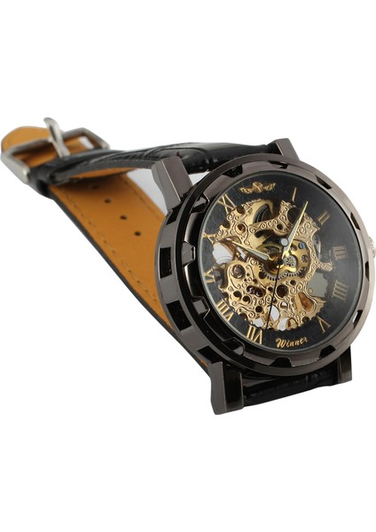 01 T-Wınner Izle Dairesel Içi Boş Mekanik Saat Erkek Saati Siyah Kayış Bilek Izle Gümüş Çelik Kayış Mekanik Saat (Yurt Dışından) fırsatları