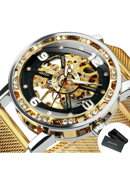 Bo-Gld-Gld-Blk Forsınıng Altın Izle Erkekler Mekanik Kol Saatleri Rahat Lüks Izle 2021 Otomatik Paslanmaz Çelik Kayış Montre Homme (Yurt Dışından)
