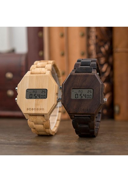 Kahverengi-Kağıt Kutusu Bobo Bırd Ahşap Erkek Dijital Kol Saati LED Ekran Elektronik LCD Otomatik Tarih Çok Fonksiyonlu Montre Homme Saat Adam Dropshipping (Yurt Dışından) fiyatları