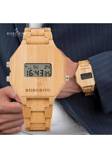 Kahverengi-Kağıt Kutusu Bobo Bırd Ahşap Erkek Dijital Kol Saati LED Ekran Elektronik LCD Otomatik Tarih Çok Fonksiyonlu Montre Homme Saat Adam Dropshipping (Yurt Dışından) fırsatları