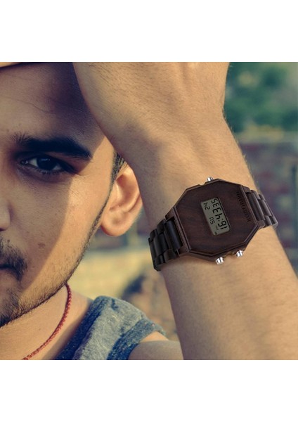 Kahverengi-Kağıt Kutusu Bobo Bırd Ahşap Erkek Dijital Kol Saati LED Ekran Elektronik LCD Otomatik Tarih Çok Fonksiyonlu Montre Homme Saat Adam Dropshipping (Yurt Dışından) indirimleri
