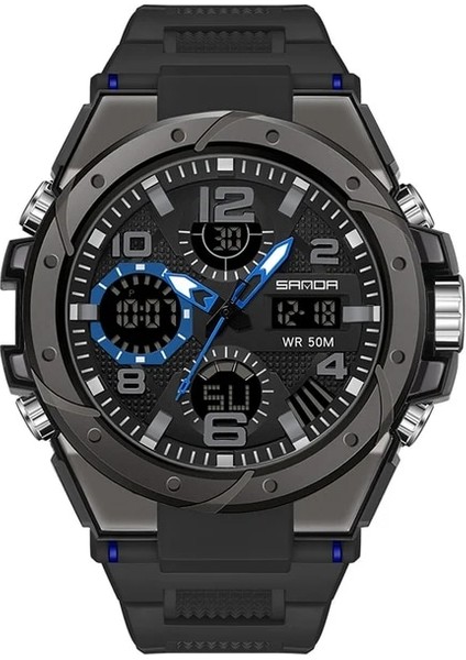 Mavi Sanda Spor Elektronik Saat Lüks Ikili Zaman Aydınlık Kronograf Kuvars Hareketi Bilek Saatler Adam Için Su Geçirmez Darbeye Dayanıklı (Yurt Dışından)
