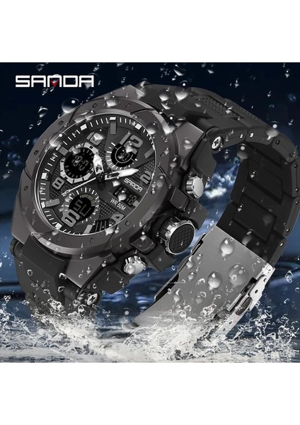 Mavi Sanda Spor Elektronik Saat Lüks Ikili Zaman Aydınlık Kronograf Kuvars Hareketi Bilek Saatler Adam Için Su Geçirmez Darbeye Dayanıklı (Yurt Dışından) modelleri