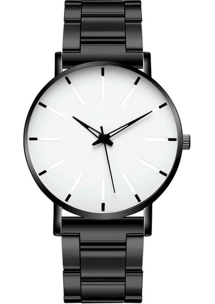 2-Siyah-Beyaz Erkek Saatler 2023 Lüks Erkek Zarif Ultra Ince Kol Saati Erkek Iş Paslanmaz Çelik Hasır Kuvars Saat Relogio Masculino Sıcak (Yurt Dışından)