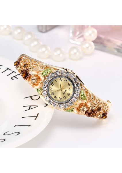 Sarı Yeni Moda Çin Rüya Elmas Çiçek Bilezik Izle Kadın Elmas Zanaat Basit Alaşım Kuvars Saatler Kadınlar Için Reloj Mujer (Yurt Dışından)