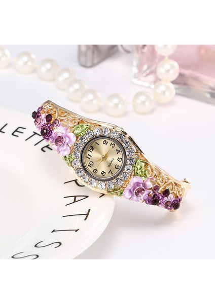 Sarı Yeni Moda Çin Rüya Elmas Çiçek Bilezik Izle Kadın Elmas Zanaat Basit Alaşım Kuvars Saatler Kadınlar Için Reloj Mujer (Yurt Dışından) fırsatları