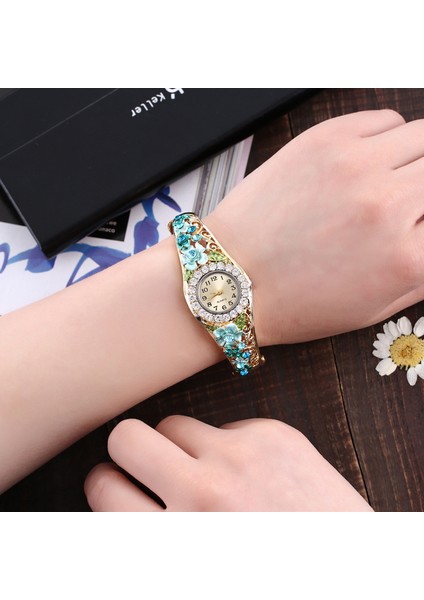 Sarı Yeni Moda Çin Rüya Elmas Çiçek Bilezik Izle Kadın Elmas Zanaat Basit Alaşım Kuvars Saatler Kadınlar Için Reloj Mujer (Yurt Dışından) indirimleri