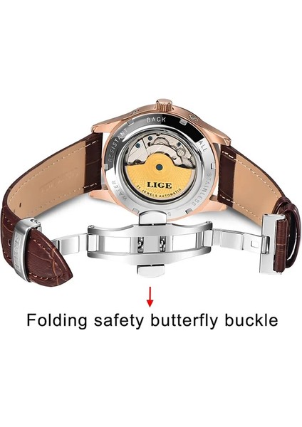 Quartz Saat Altın Lıge Marka Klasik Erkek Retro Saatler Otomatik Mekanik Saat Tourbillon Saat Hakiki Deri Su Geçirmez Askeri Kol Saati (Yurt Dışından)