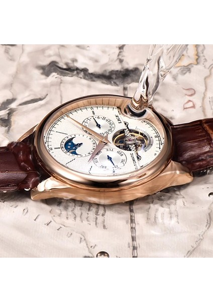 Quartz Saat Altın Lıge Marka Klasik Erkek Retro Saatler Otomatik Mekanik Saat Tourbillon Saat Hakiki Deri Su Geçirmez Askeri Kol Saati (Yurt Dışından)