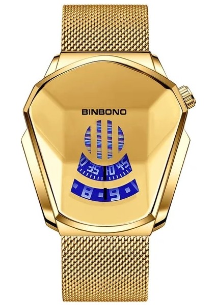 Örgü Altın Orijinal Bınbond Üst Marka Lüks Askeri Moda Spor Izle Erkekler Altın Bilek Saatler Adam Saat Rahat Chronograph Kol Saati (Yurt Dışından)