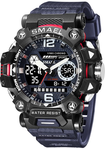 Darkblue Smael Erkekler Saatler 50 M Su Geçirmez Spor Saat Askeri Adam Spor Saat Dijital 8072 Çift Ekran Izle Kuvars LED Dijital (Yurt Dışından)