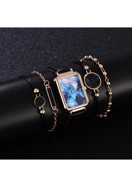 5 Adet Set Mavi 5 Adet Set Moda Izle Kadınlar Için Kare Deri Bayanlar Bilezik Saatler Kuvars Kol Saati Kadın Siyah Saat Reloj Dropshipping (Yurt Dışından)