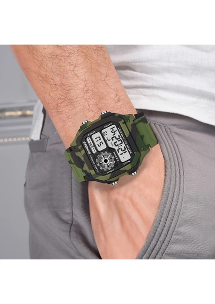 Kamuflaj Gri Synoke Dijital Saat Erkekler Için Kamuflaj Yeşil Askeri Su Geçirmez Spor Elektronik Saat Erkek LED Ekran Kol Saati Çalar Saat (Yurt Dışından)