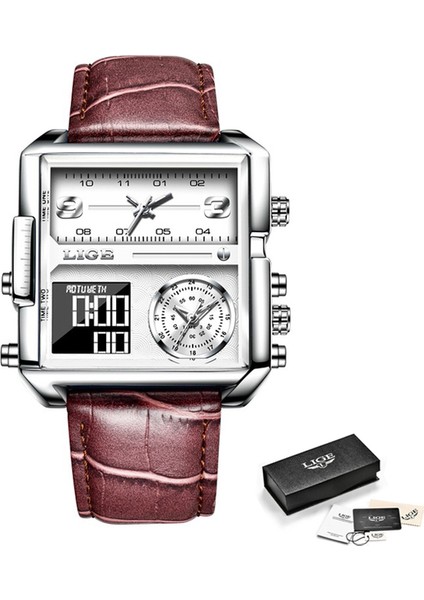 Kahverengi L Lüks Marka Lıge Büyük Kadran Spor Izle Erkekler Için Çelik Bant Su Geçirmez Kronograf Iş Saati Aydınlık Kuvars Kol Saati Adam (Yurt Dışından)