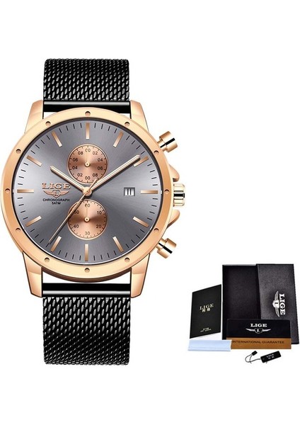 Örgü Gül Siyah 2022 Yeni Lıge Erkek Saatler Top Marka Lüks Askeri Siyah Kuvars Saatler Erkek Su Geçirmez Kronograf Spor Aydınlık Kol Saati (Yurt Dışından)