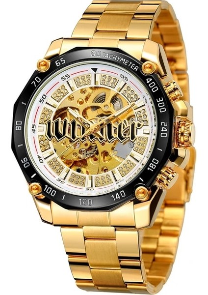 Siyah Beyaz T-Kazanan Moda Basit Stil Oymak Mekanik Hareket Mekanik Saat Altın Düzensiz Şekil Izle Çelik Kayış Izle (Yurt Dışından)