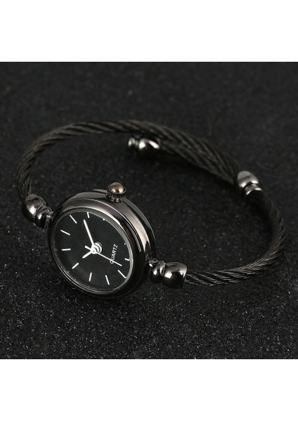 Gül Altın Klasik Kuvars Analog Bilezik Saat Moda Paslanmaz Çelik Bantlar Spiral Bileklik Saatler Özel Siyah Kadran Kol Saati Bayan (Yurt Dışından)