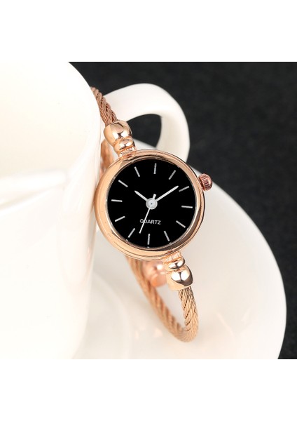 Gül Altın Klasik Kuvars Analog Bilezik Saat Moda Paslanmaz Çelik Bantlar Spiral Bileklik Saatler Özel Siyah Kadran Kol Saati Bayan (Yurt Dışından)