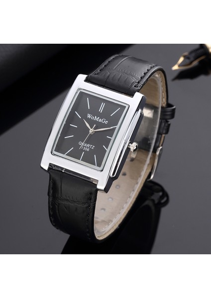 Stil 6 2022 Yeni Kare Erkek Saat Gül Altın Gümüş Kasa Erkek Saatler Moda Lüks Marka Deri Band Kuvars Saat Montre Homme Vintage (Yurt Dışından)