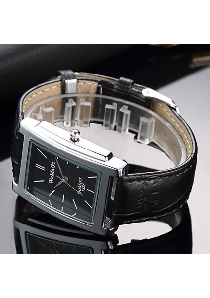 Stil 6 2022 Yeni Kare Erkek Saat Gül Altın Gümüş Kasa Erkek Saatler Moda Lüks Marka Deri Band Kuvars Saat Montre Homme Vintage (Yurt Dışından)