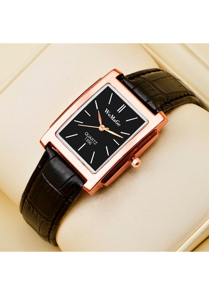 Stil 6 2022 Yeni Kare Erkek Saat Gül Altın Gümüş Kasa Erkek Saatler Moda Lüks Marka Deri Band Kuvars Saat Montre Homme Vintage (Yurt Dışından)