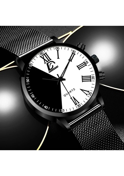 Gösterildiği Gibi 9 Moda Erkek Minimalist Yaratıcı Iki Renkli Ekleme Saatler Erkekler Iş Paslanmaz Çelik Hasır Kemer Bilezik Kuvars Kol Saati (Yurt Dışından)