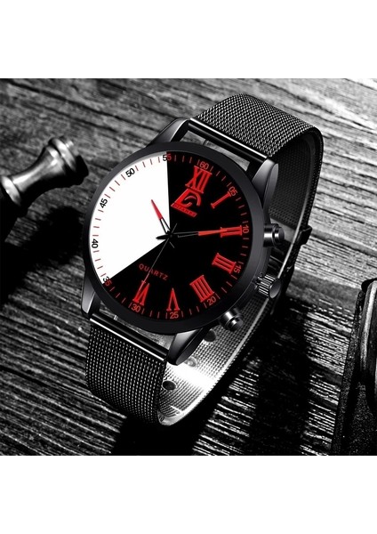 Gösterildiği Gibi 9 Moda Erkek Minimalist Yaratıcı Iki Renkli Ekleme Saatler Erkekler Iş Paslanmaz Çelik Hasır Kemer Bilezik Kuvars Kol Saati (Yurt Dışından)
