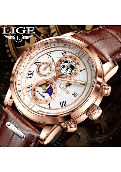Gümüş Siyah 100% Orijinal Lıge Izle Erkekler Için Üst Marka Su Geçirmez Spor Chronograph Izle Saat 2022 Yeni Moda Lüks Deri Kol Saatleri (Yurt Dışından)