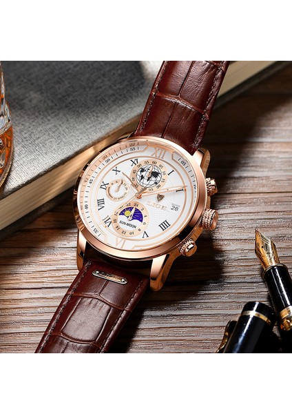 Gümüş Siyah 100% Orijinal Lıge Izle Erkekler Için Üst Marka Su Geçirmez Spor Chronograph Izle Saat 2022 Yeni Moda Lüks Deri Kol Saatleri (Yurt Dışından)