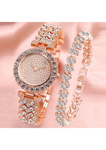 XR4779 Gümüş 2 Adet Lüks Kadın Gül Altın Izle Moda Bayanlar Kuvars Elmas Kol Saati Zarif Kadın Bilezik Saatler Seti Reloj Mujer (Yurt Dışından) modelleri