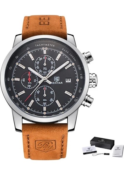 L Kahverengi Gümüş Siyah Benyar Moda Kronograf Spor Erkek Saatler Üst Marka Lüks Kuvars Izle Reloj Hombre Saat Saat Erkek Saat Relogio Masculino (Yurt Dışından)