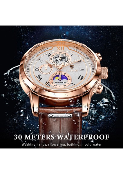 Gümüş Siyah 100% Orijinal Lıge Izle Erkekler Için Üst Marka Su Geçirmez Spor Chronograph Izle Saat 2022 Yeni Moda Lüks Deri Kol Saatleri (Yurt Dışından)