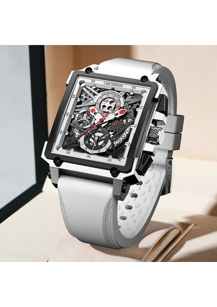 Altın Kırmızı 2021 Lıge Erkek Saatler Top Marka Lüks Içi Boş Kare Spor Izle Erkekler Için Moda Silikon Kayış Kuvars Kol Saati Reloj Hombre (Yurt Dışından)