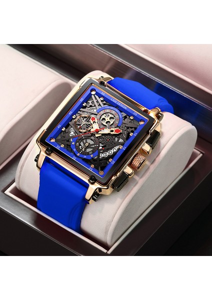 Altın Mavi 2021 Lıge Erkek Saatler Su Geçirmez Üst Marka Lüks Silikon Kare Spor Quartz Saat Saat Erkek Relogio Masculino Montre Homme (Yurt Dışından)