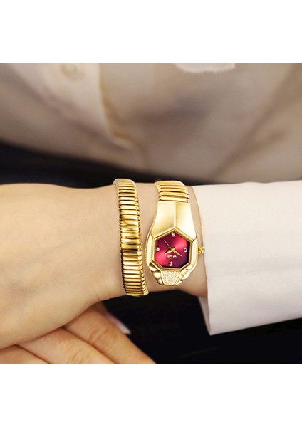 Altın Kırmızı Lüks Marka Kadın Izle Yılan Kuvars Bayanlar Altın Izle Elmas Kol Saati Kadın Moda Bilezik Saatler Saat Reloj Mujer Yeni (Yurt Dışından)