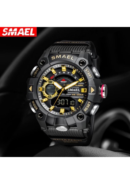 Siyah Altın Askeri Saatler Erkekler Spor Izle Yeni 50 M Su Geçirmez Kol Saati Kronometre Alarm LED Işık Dijital Saatler 8040 Erkek Spor Saat (Yurt Dışından) fırsatları