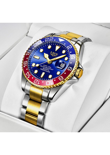 Kırmızı Mavi 2022 Saatler Moda Yeni Lıge Erkek Iş Su Geçirmez Kuvars Kol Saati Erkekler Üst Marka Lüks Paslanmaz Çelik Spor Saat Erkek (Yurt Dışından)