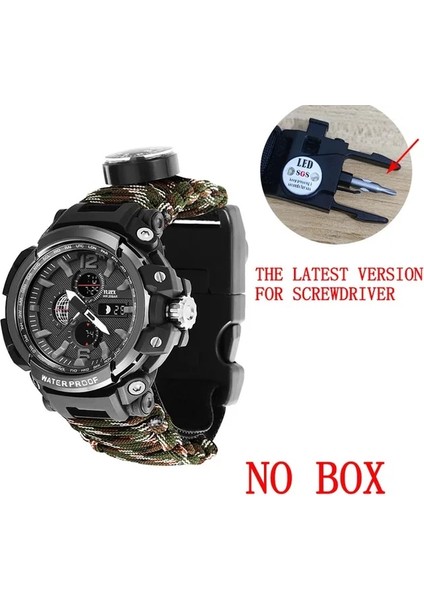 Kamuflaj Hiçbir Kutu Açık Survival Izle Çok Fonksiyonlu Su Geçirmez Askeri Taktik Paracord Izle Bilezik Kamp Yürüyüş Acil Durum Dişli Edc (Yurt Dışından)