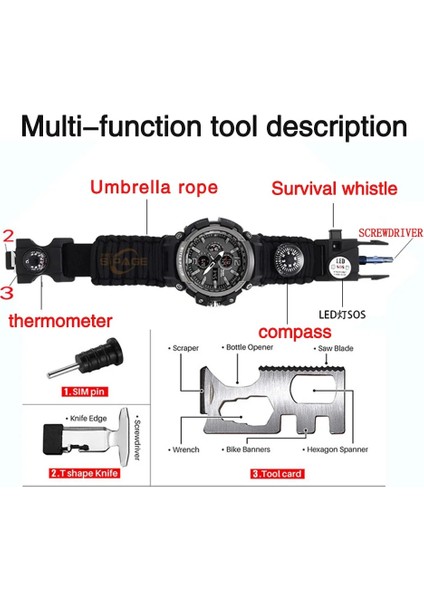 Kamuflaj Hiçbir Kutu Açık Survival Izle Çok Fonksiyonlu Su Geçirmez Askeri Taktik Paracord Izle Bilezik Kamp Yürüyüş Acil Durum Dişli Edc (Yurt Dışından)