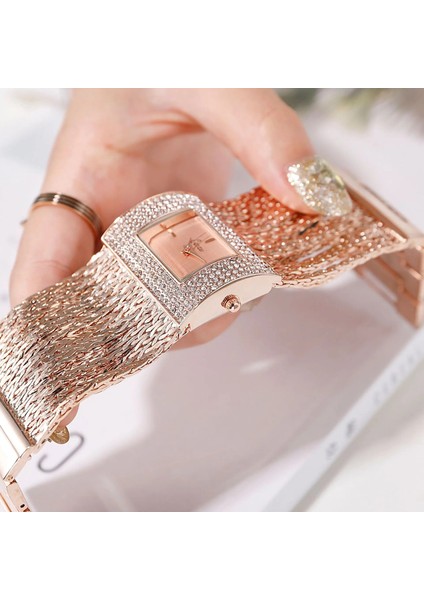 02 Kadın Bilezik Izle Elmas Kare Kadran Tam Taş Püskül Zincir Bant Saatler Buzlu Out Kadın Lüks Kol Saati Rhinestone Reloj (Yurt Dışından) modelleri