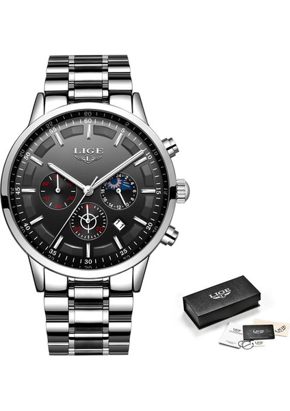 Gümüş Siyah Lıge Yeni Erkek Askeri Spor Izle Rahat Moda Su Geçirmez Kuvars Izle Erkekler En Lüks Marka Kronograf Izle Reloj Hombre (Yurt Dışından)