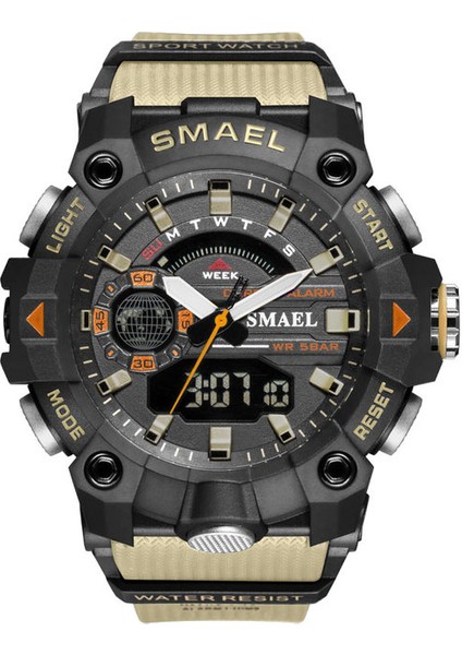 Haki Smael En Lüks Marka Askeri Erkek Spor Izle Su Geçirmez Kuvars Kol Saati Kronometre Alarm LED Işık Dijital Erkek Spor Saat (Yurt Dışından)