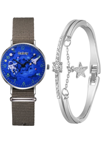 2 Adet Set Yeşil Kadın Moda Saatler Örgü Örgü Bilek Bandı Izle Mavi Astronot Kadran Bayanlar Casual Saat Bilezik Saatler Set Relogio Feminino (Yurt Dışından) modelleri
