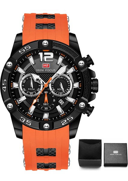 0349ORANGE-BOX Mını Focus Turuncu Erkekler Için Askeri Spor Kronograf Kuvars Kol Saati Silikon Kayışlı Su Geçirmez Aydınlık Eller 0349 (Yurt Dışından)