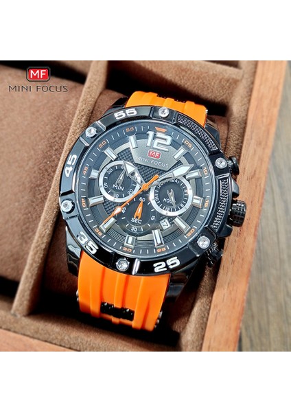 0349ORANGE-BOX Mını Focus Turuncu Erkekler Için Askeri Spor Kronograf Kuvars Kol Saati Silikon Kayışlı Su Geçirmez Aydınlık Eller 0349 (Yurt Dışından) fiyatları